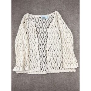 Cardigan Collections Etc Crochet Lace Open Boho Women Medium Ivory